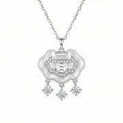 Ruyi Longevity Lock Pendant Necklace – mother-of-pearl necklace, front view