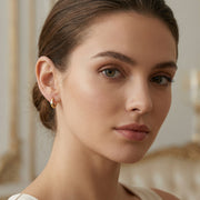 Princess-Cut Huggie Hoop Earrings – sterling silver earrings, close-up