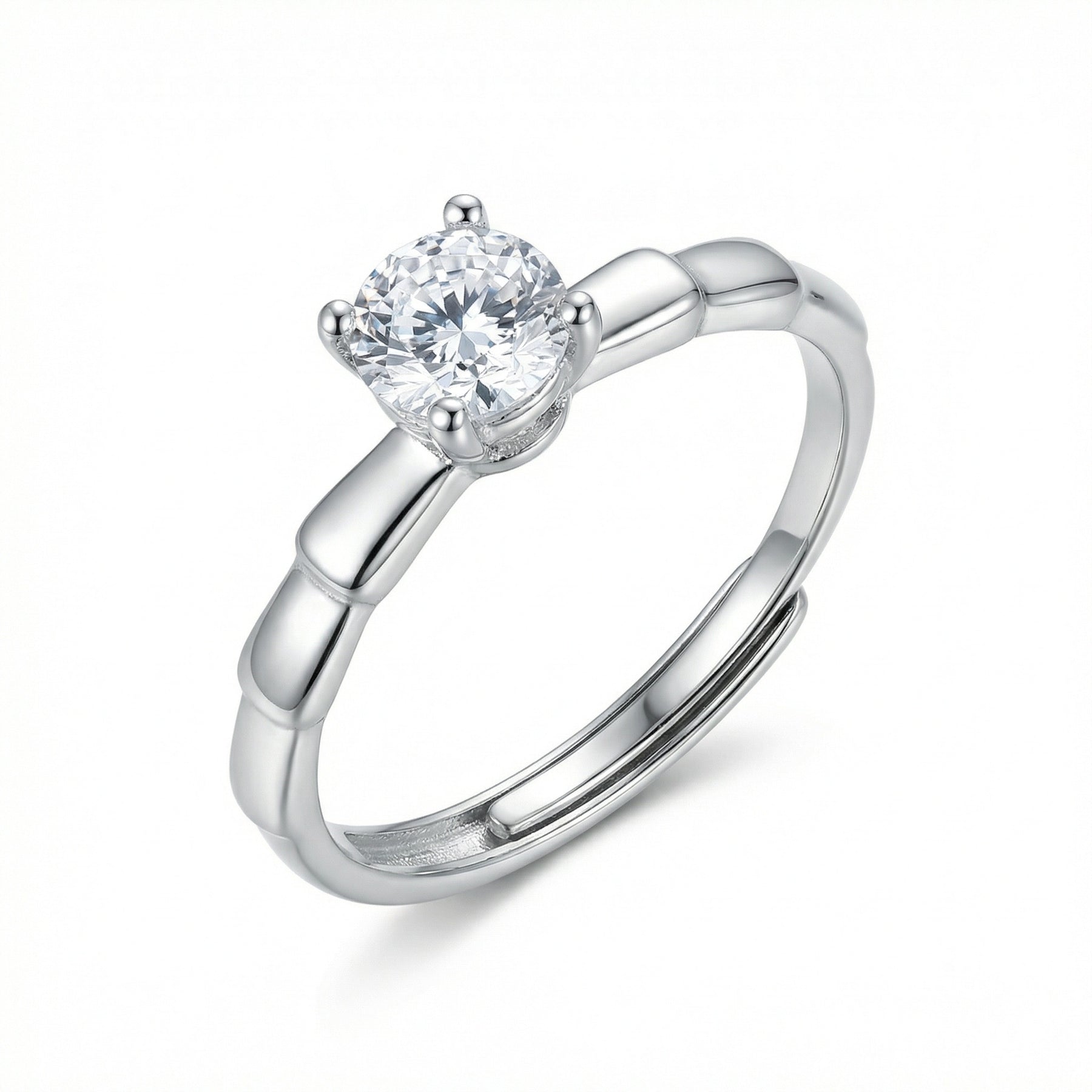 Round Solitaire Ring with Pavé Accents – sterling silver ring
