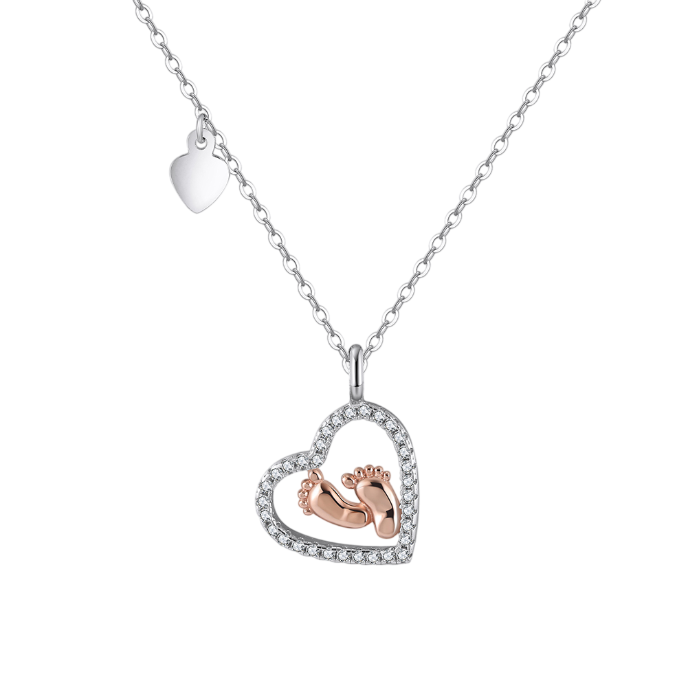 Baby Footprint Heart Pendant Necklace – sterling silver necklace, side detail