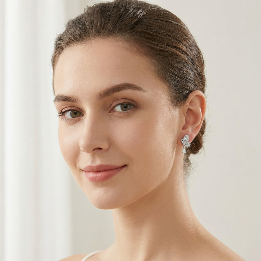 Butterfly Drop Earrings, Baguette and Pear – sterling silver earrings