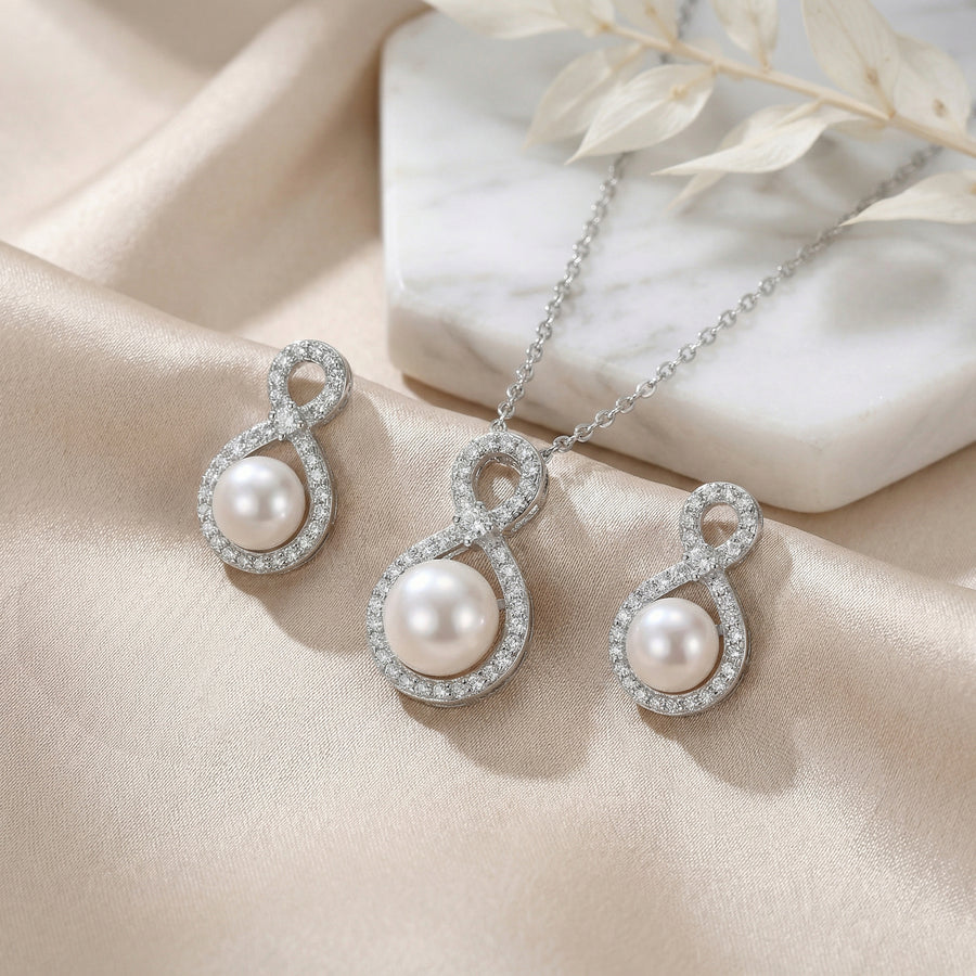 Infinity Pearl Necklace and Earrings Set – pearl earrings