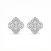 Quatrefoil Sparkling stone Cluster Studs – sterling silver earrings, front view