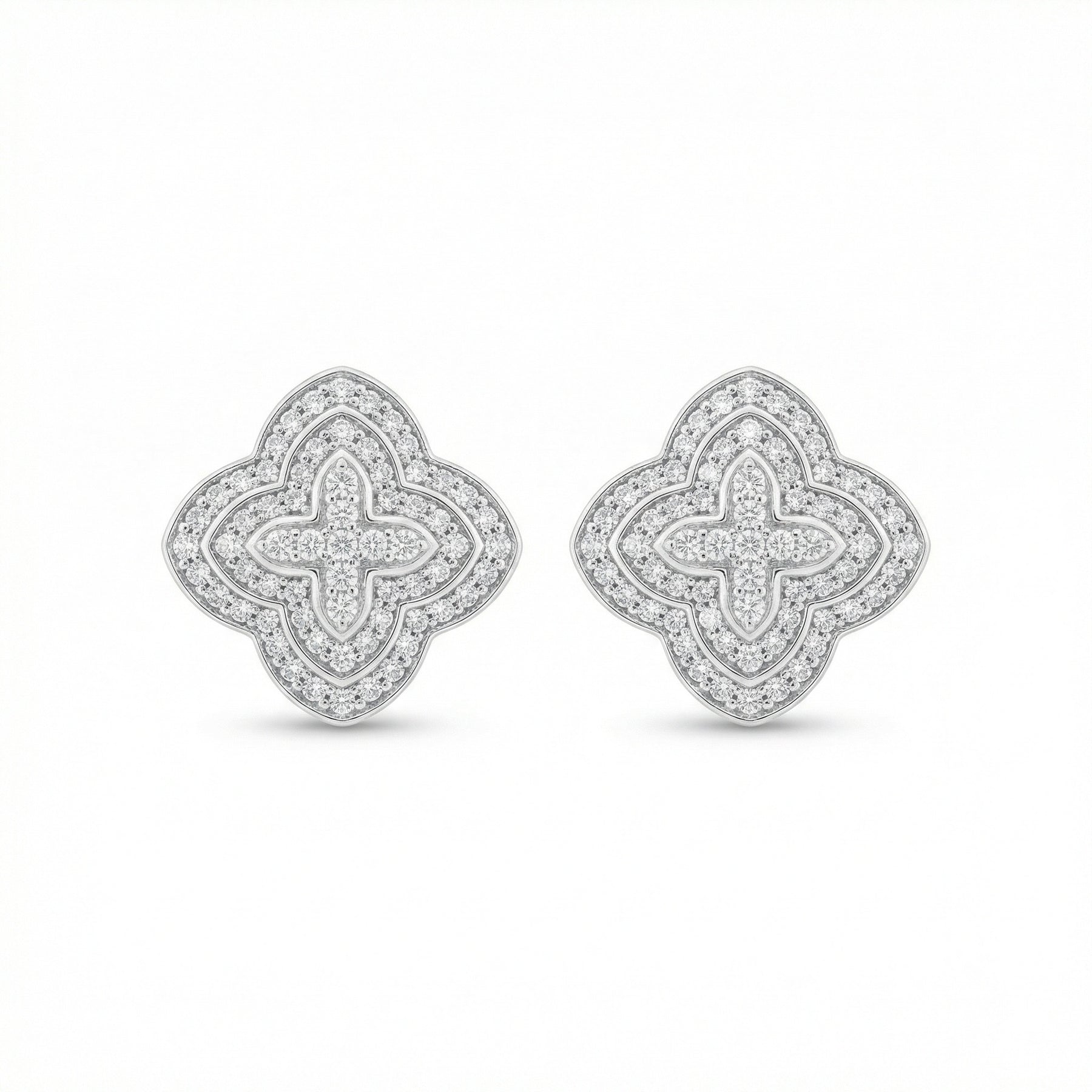Quatrefoil Sparkling stone Cluster Studs – sterling silver earrings, front view