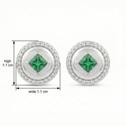 Round Green Gemstone Halo Studs – sterling silver earrings, side detail