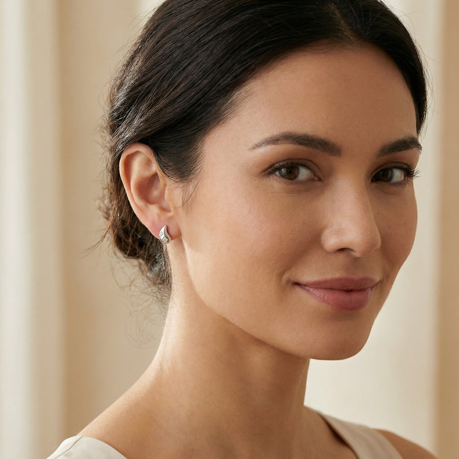 Silver Teardrop Stud Earrings – sterling silver earrings, side detail