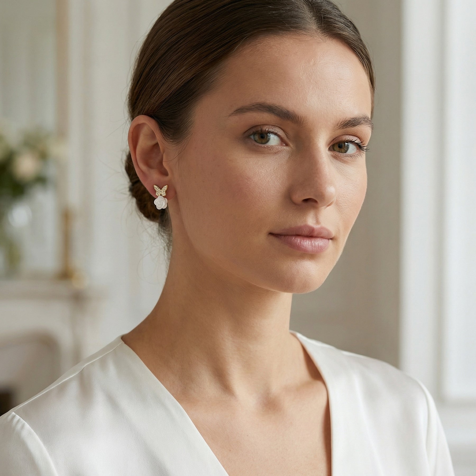 Butterfly and Pearl Rose Earrings – pearl earrings