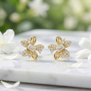Lily-Inspired Rectangular-cut Stud Earrings – sterling silver earrings, front view
