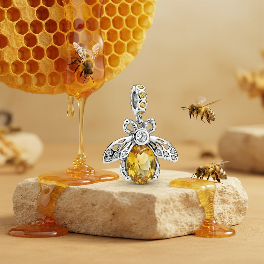 CZ Bee Dangle Charm – zircon earrings, close-up