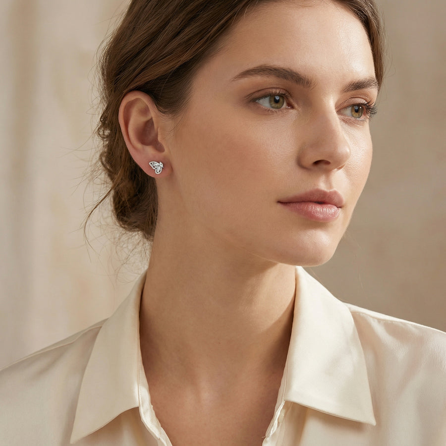 Marquise and Round Butterfly Studs – sterling silver earrings, side detail
