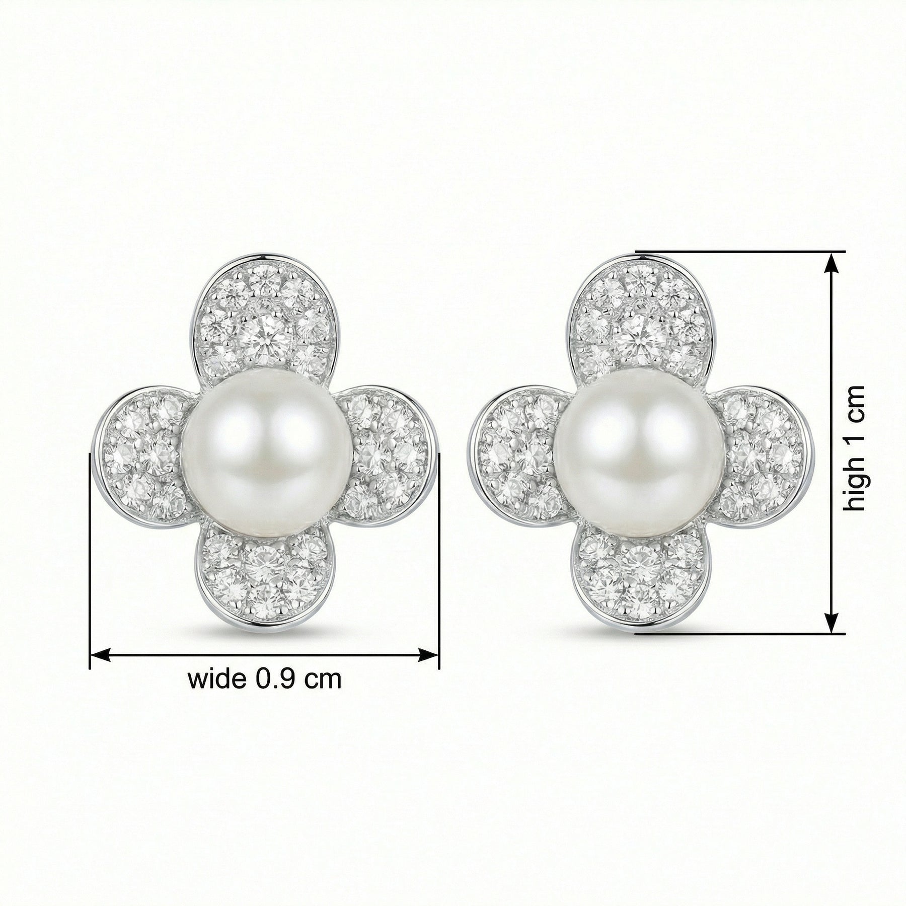 Four-Petal Flower Pearl Studs – pearl earrings, close-up