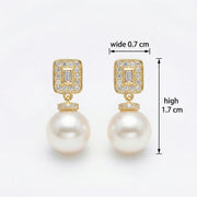 Pearl Drops with Rectangular Accents – pearl earrings, side detail
