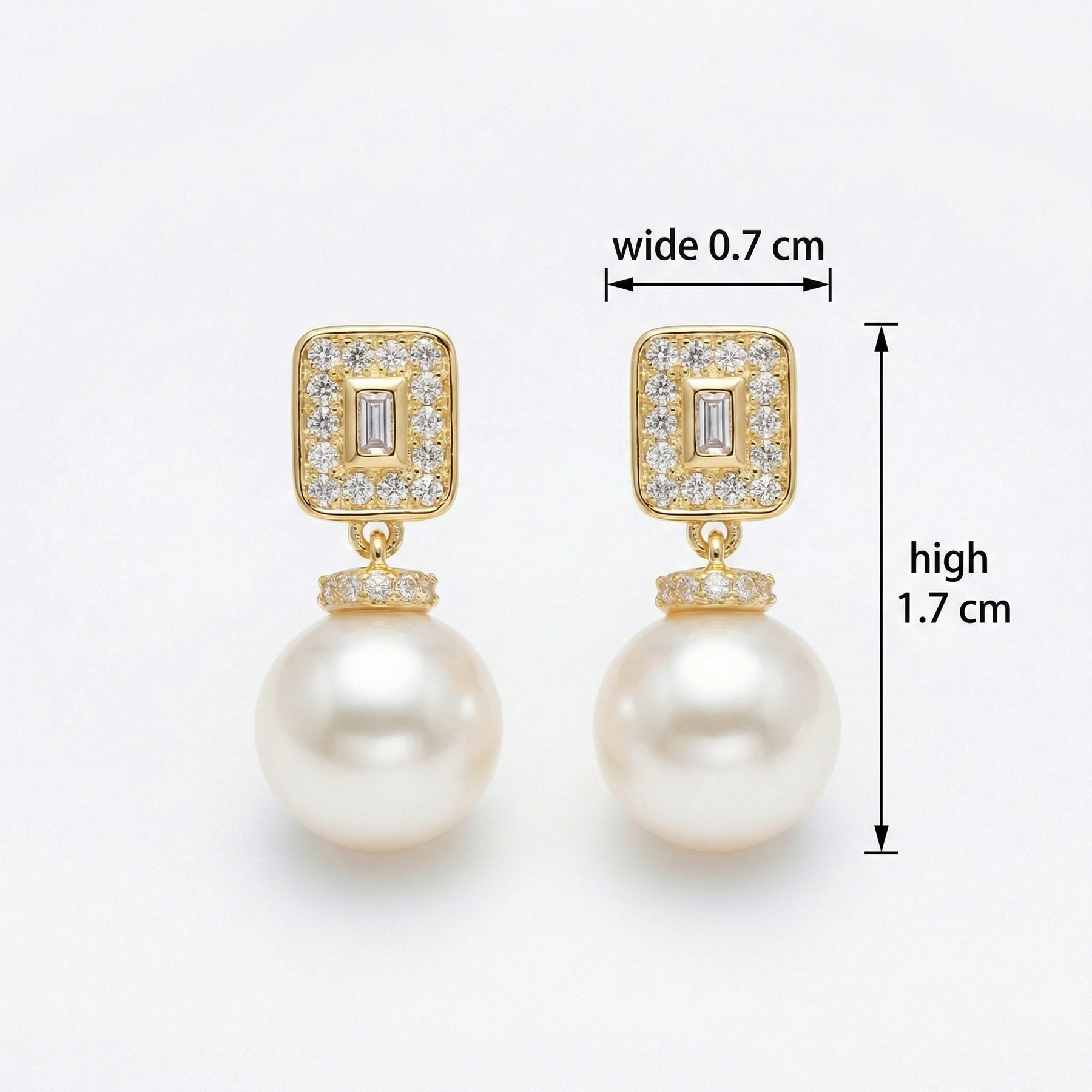 Pearl Drops with Rectangular Accents – pearl earrings, side detail