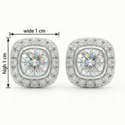 Cushion Halo Studs, White Finish – sterling silver earrings, side detail