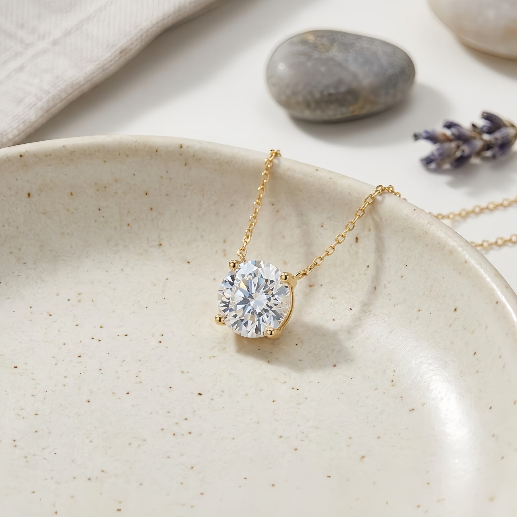 gold-tone Chain Necklace with Solitaire Pendant – sterling silver necklace, side detail