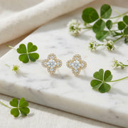 Quatrefoil Sparkling stone Halo Stud Earrings – sterling silver earrings, side detail
