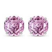 Octagonal-Cut Pink Gemstone Studs – sterling silver earrings, close-up