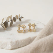 Hashtag Design Baguette Stud Earrings – sterling silver earrings, front view