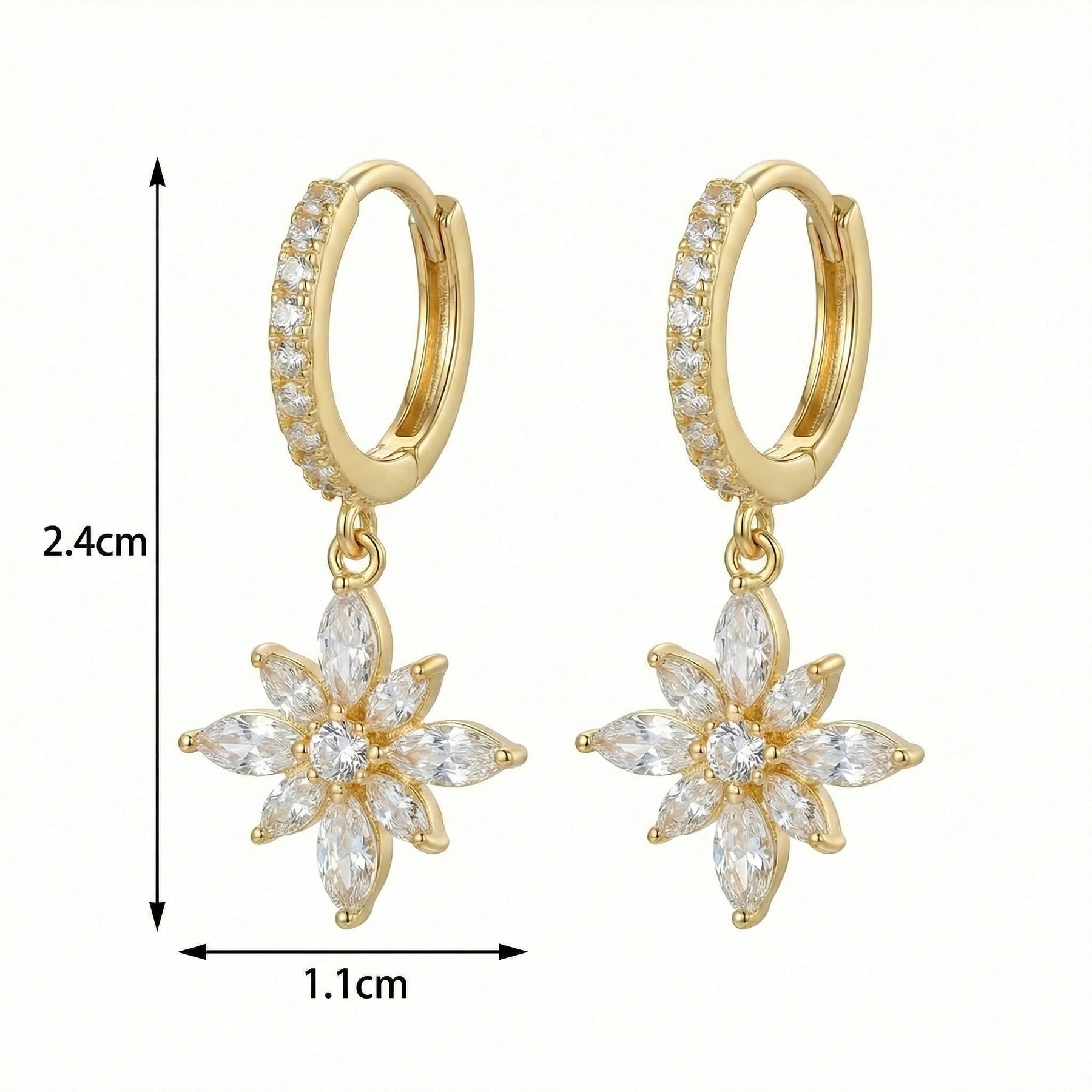 Floral Drop Huggie Hoop Earrings – sterling silver earrings, side detail