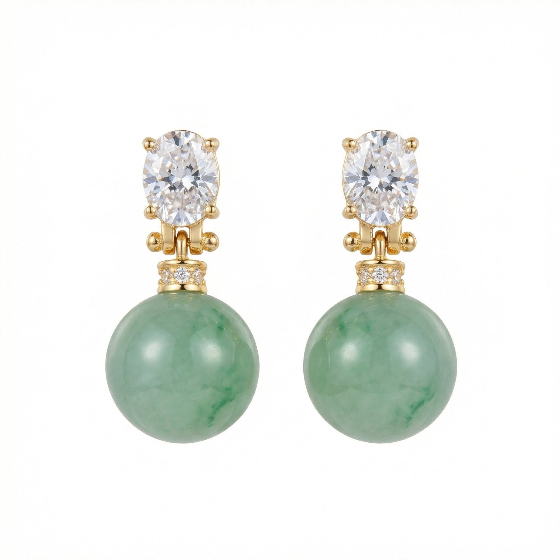 Jadeite Sphere Oval Accent Drops – jade earrings, front view