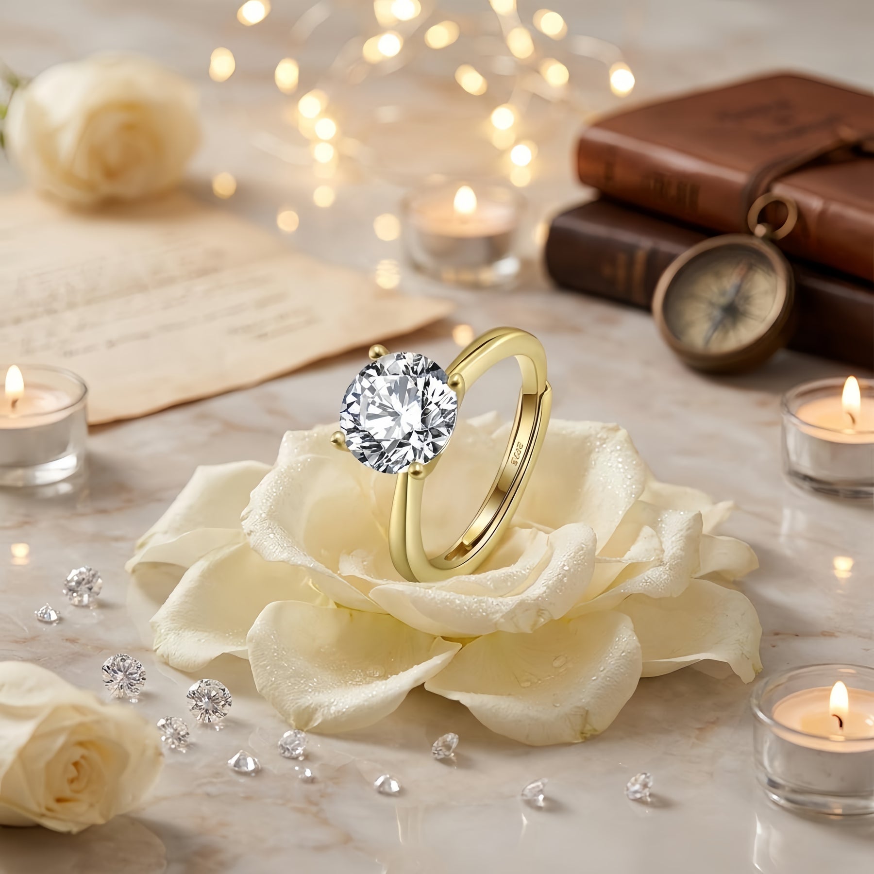 gold-tone Solitaire Ring, Four-Prong Setting – sterling silver ring