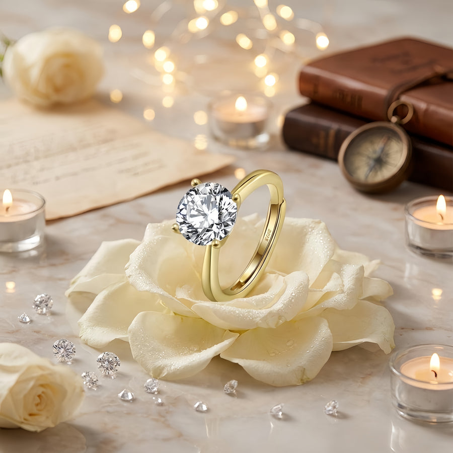 gold-tone Solitaire Ring, Four-Prong Setting – sterling silver ring