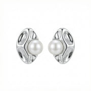 Textured Organic Shape Pearl Studs – pearl earrings, side detail