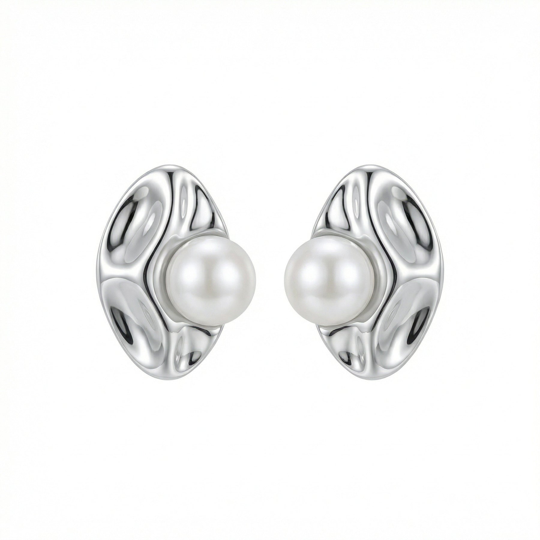 Textured Organic Shape Pearl Studs – pearl earrings, side detail