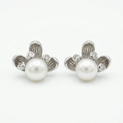 Pearl Studs with Textured Petals – pearl earrings, front view