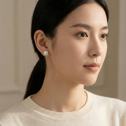 Pearl Cushion Halo Stud Earrings – pearl earrings, close-up
