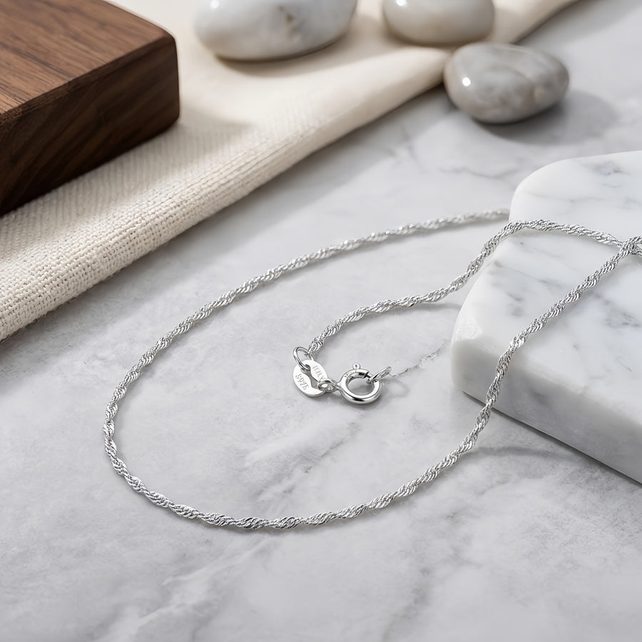 Twisted Rope Chain Necklace – sterling silver necklace, close-up