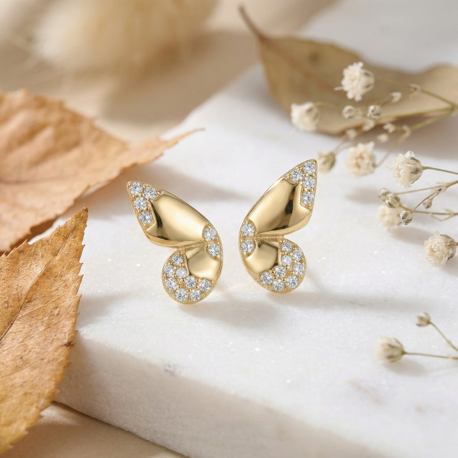 Radiant Butterfly Wing Stud Earrings – sterling silver earrings, close-up