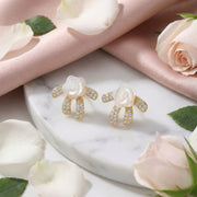 Mother-of-Pearl Rose Bow Studs – mother-of-pearl earrings, close-up