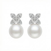 Pearl Floral Stud Drop Earrings – pearl earrings, front view