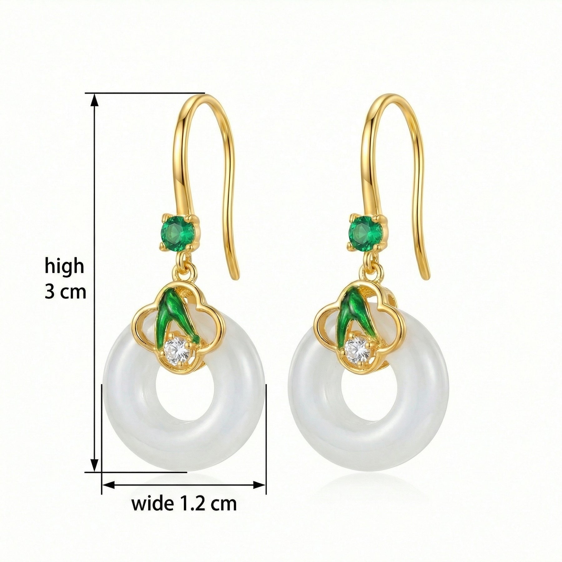White Chalcedony Donut Drop Earrings – sterling silver earrings, front view