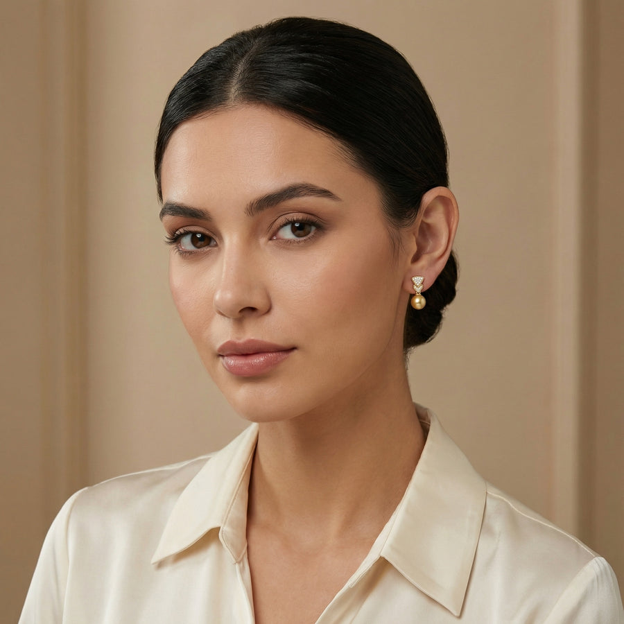 South Sea Pearl Geometric Drops – pearl earrings, front view