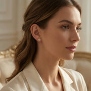 Quatrefoil CZ Princess-Cut Studs – zircon earrings, close-up