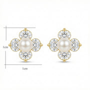 Pearl Floral Clover Stud Earrings – pearl earrings, front view