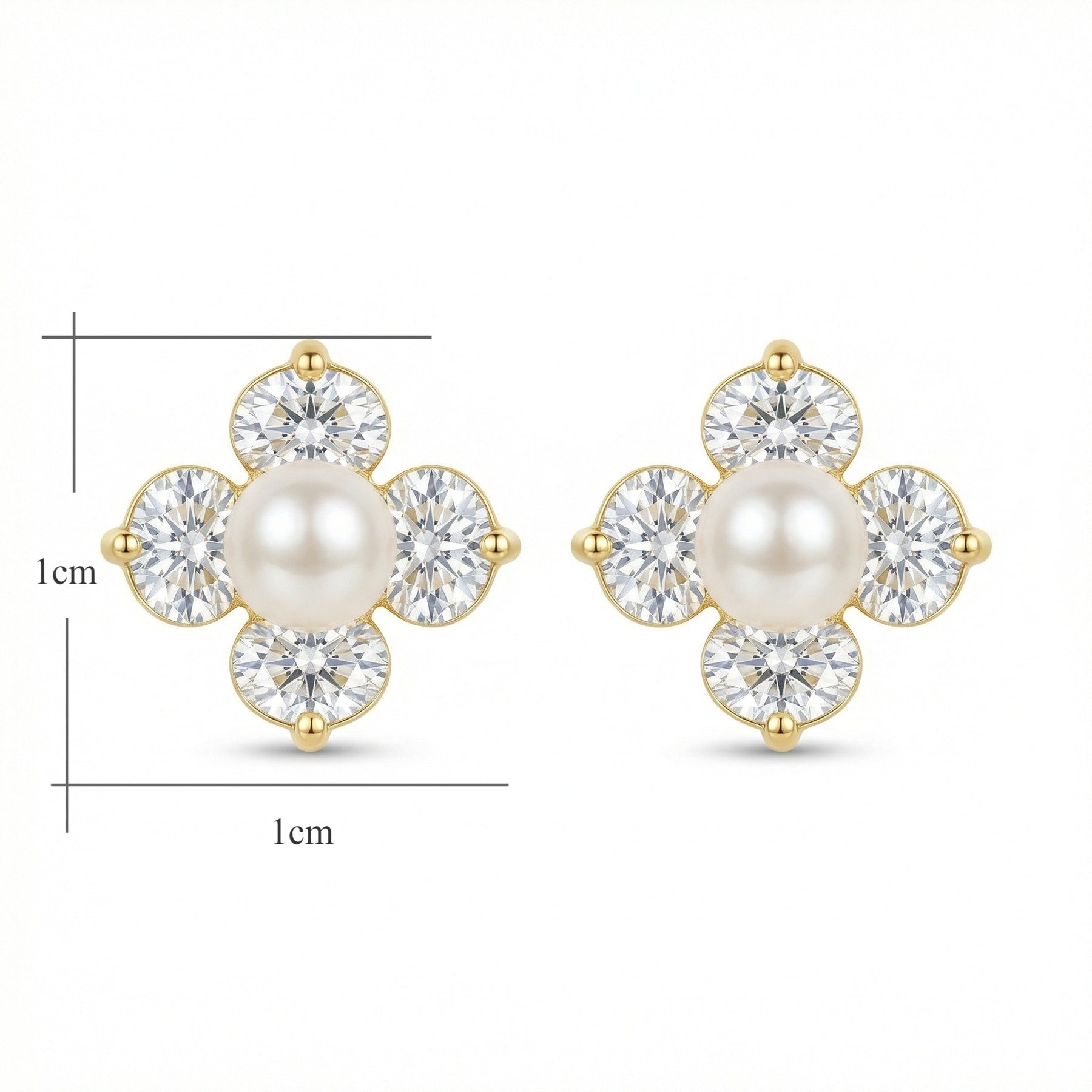 Pearl Floral Clover Stud Earrings – pearl earrings, front view