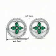 Green Marquise Flower Stud Earrings – sterling silver earrings, side detail