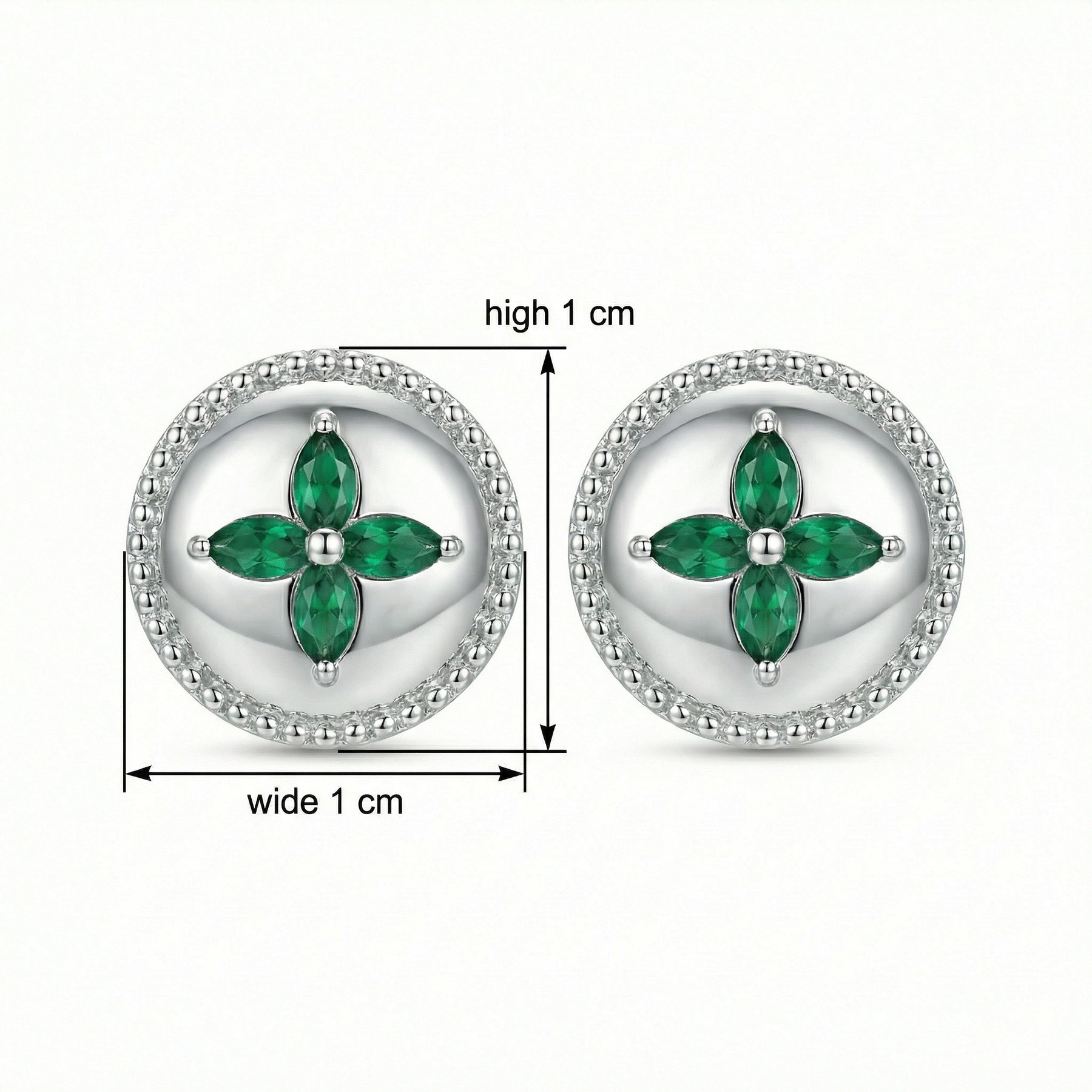 Green Marquise Flower Stud Earrings – sterling silver earrings, side detail