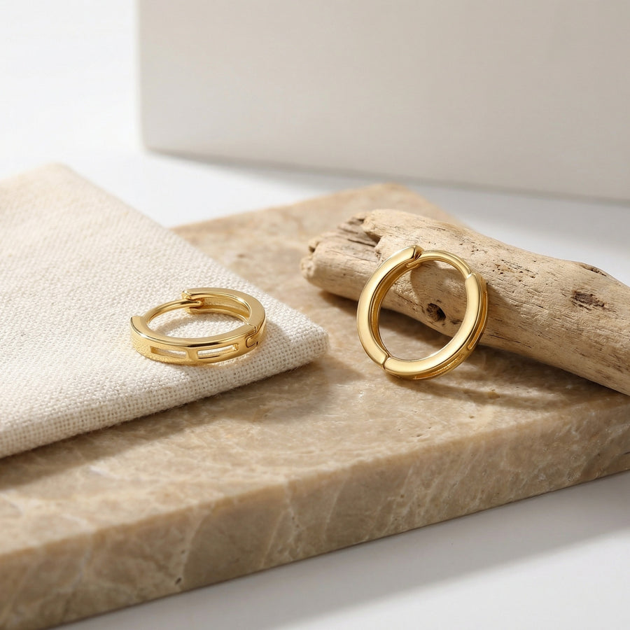 Geometric Cutout Huggie Earrings – sterling silver earrings