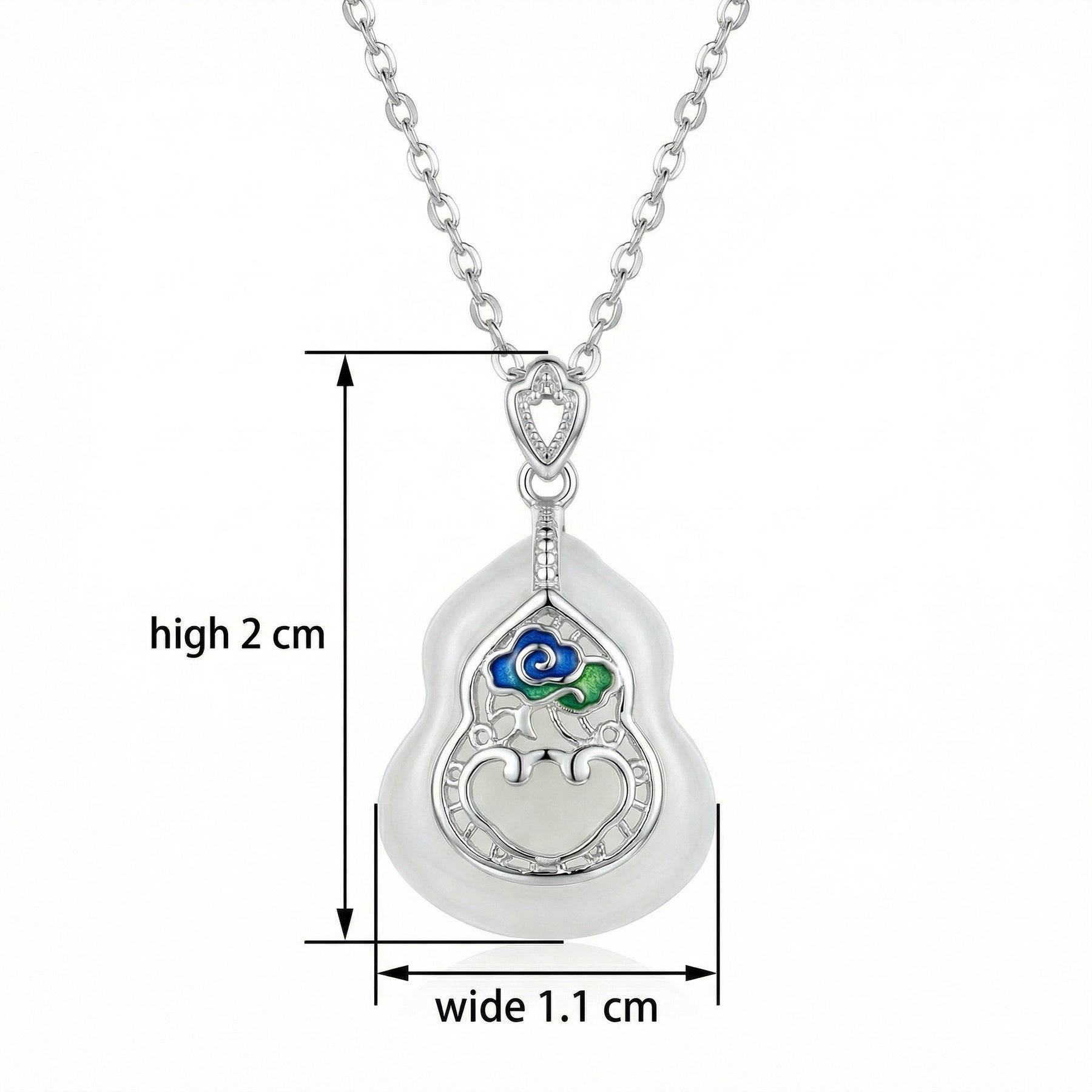 Gourd Pendant Necklace, Jade and Enamel – jade necklace, side detail