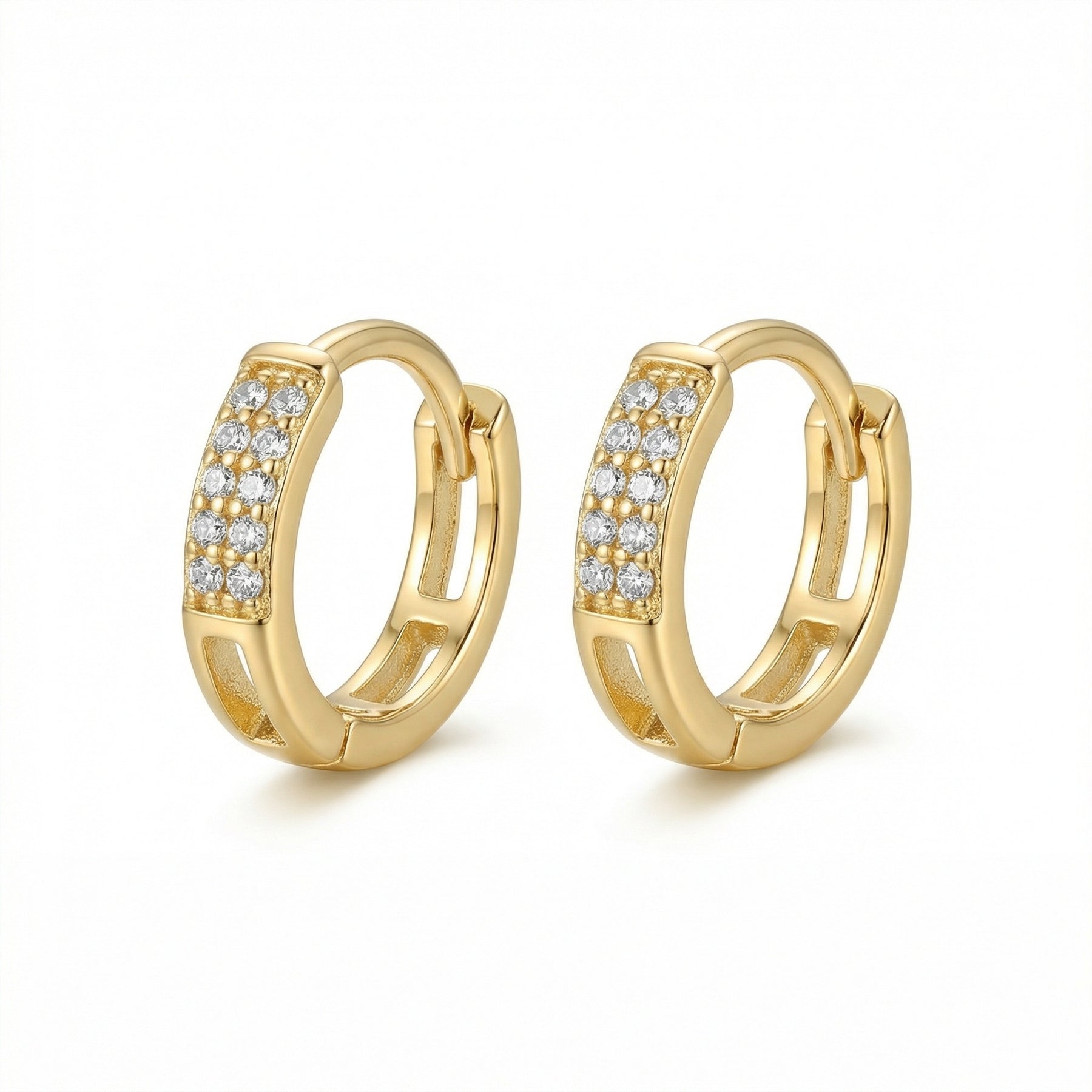Double Row Stone Huggie Hoop Earrings – sterling silver earrings, side detail