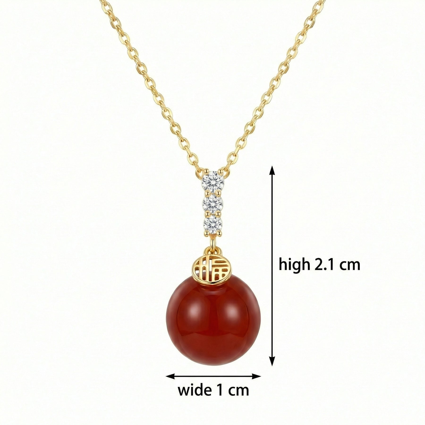 Red Agate Fu Blessing Necklace – agate necklace, front view