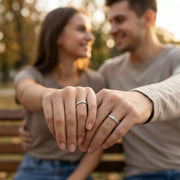 Textured Solitaire Couple Rings – sterling silver ring, front view