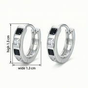 Black and Clear Square CZ Huggie Hoops – zircon earrings, front view