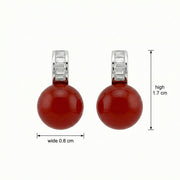 Red Coral Sphere Stud Earrings – sterling silver earrings, side detail