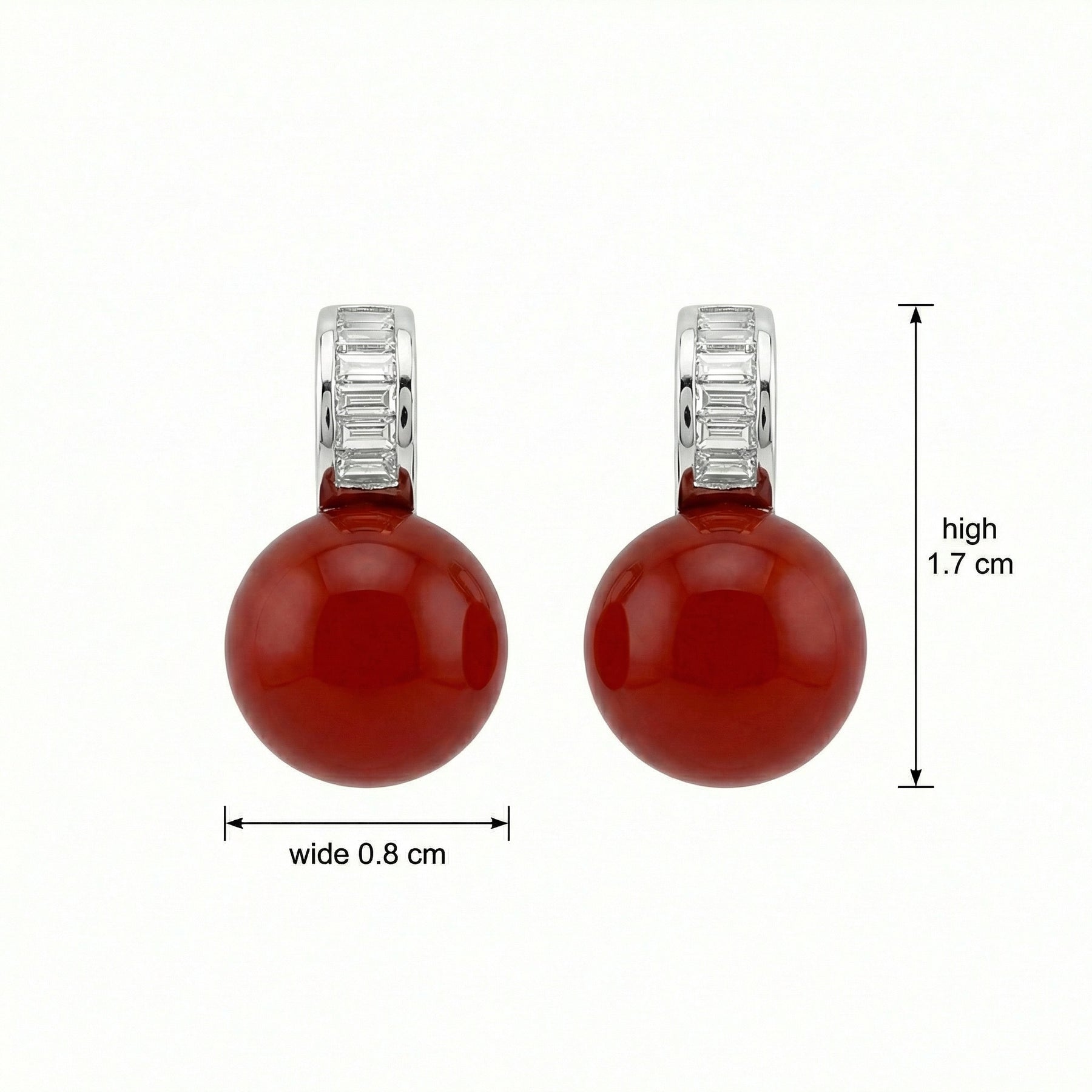 Red Coral Sphere Stud Earrings – sterling silver earrings, side detail