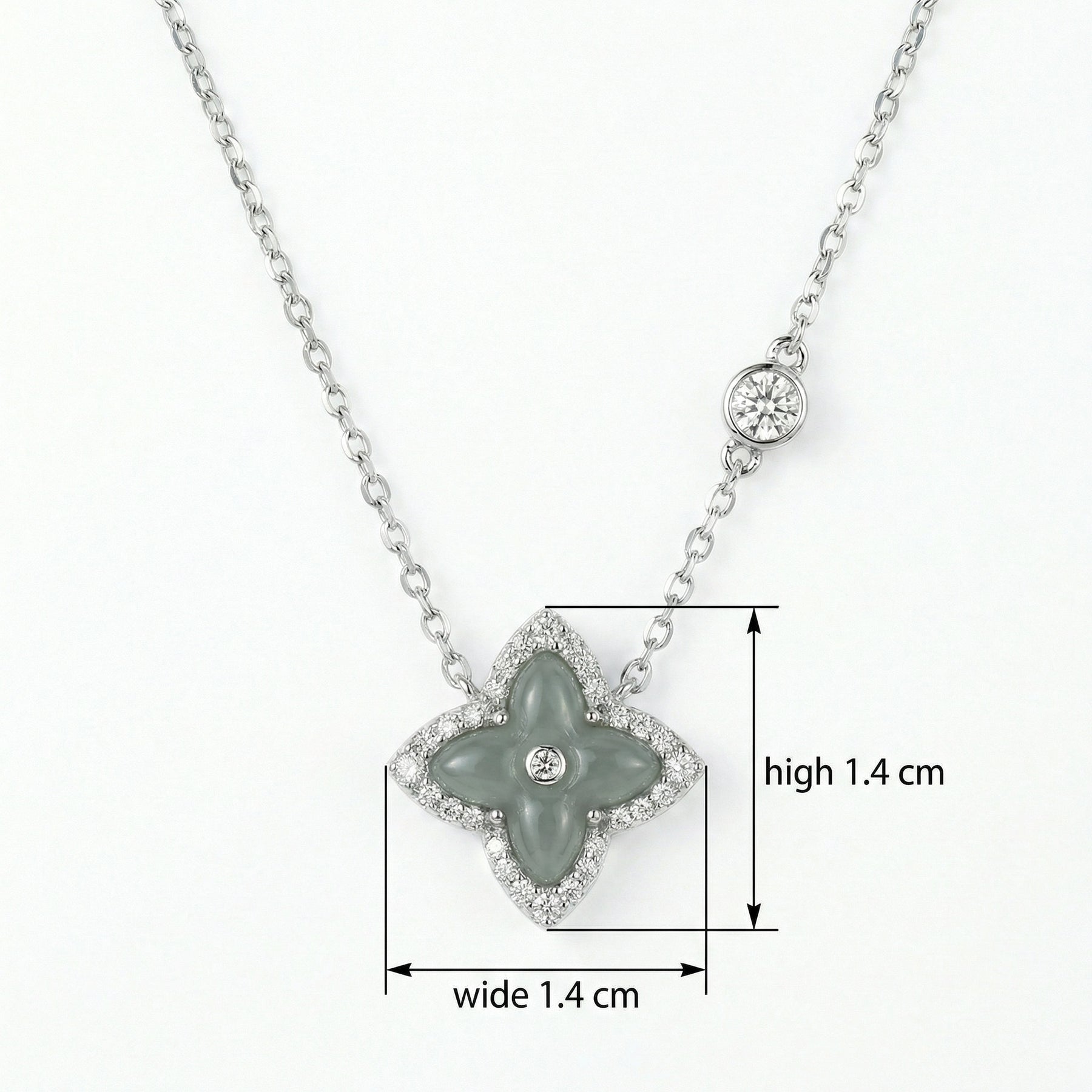 Quatrefoil Grey Jade Halo Necklace – jade necklace, close-up